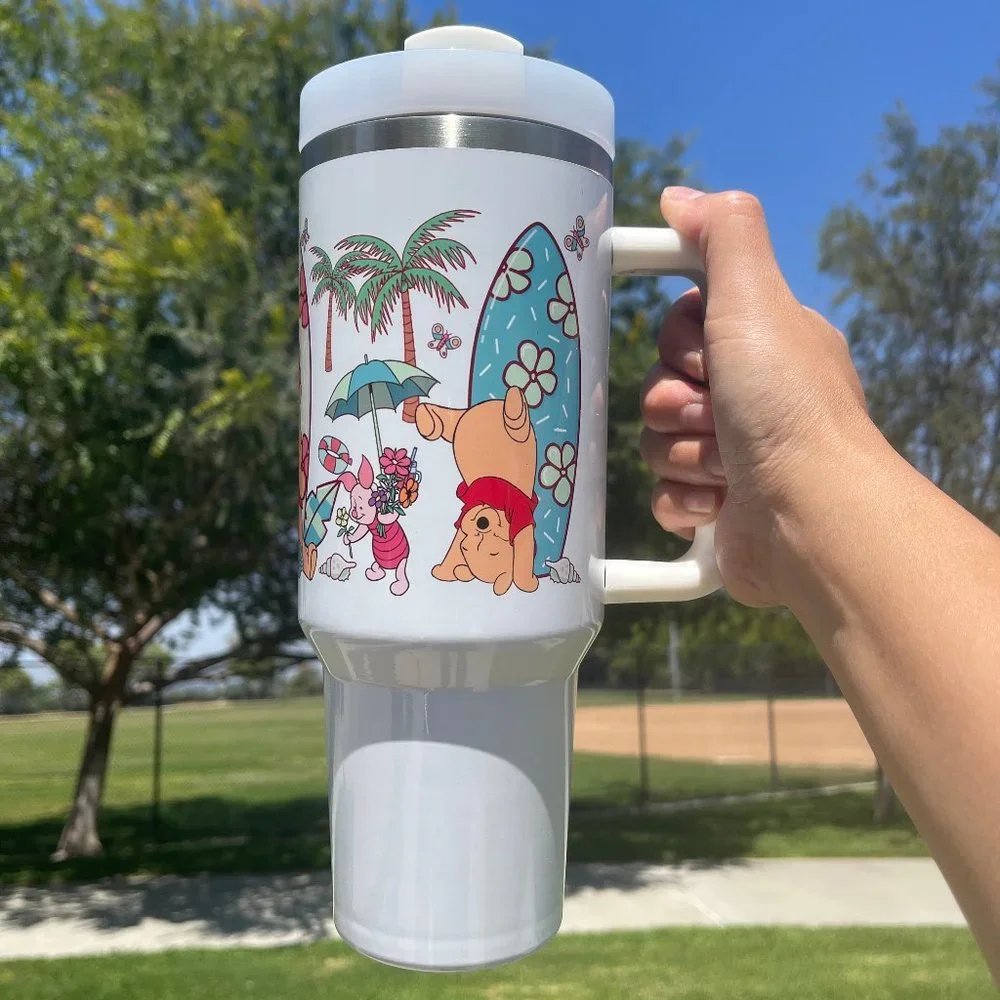 Custom 40oz Tumbler Disney Winnie the Pooh Beach Brand new double wall s…